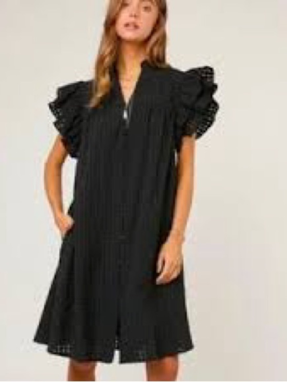 Max studio Black Ruffle Sleeve V-Neck Dress